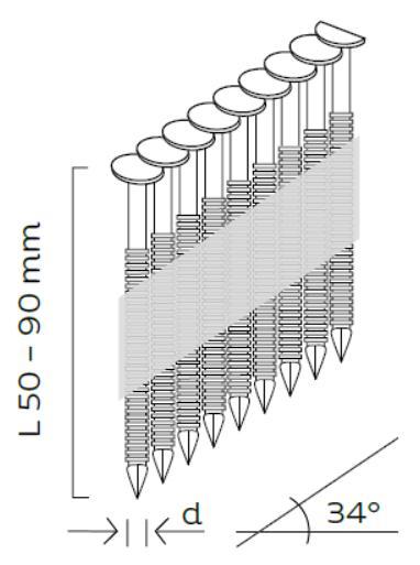 Hřebíky konvexní D34 3,1 x 83mm, 34°, papírová páska, 2000ks+GAS, KMR 10401364