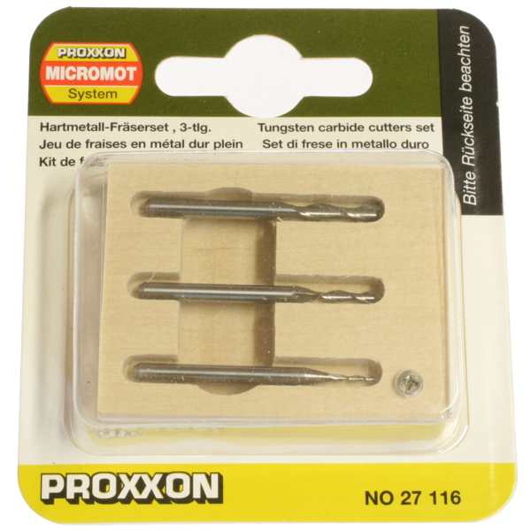Tvrdokovové stopkové frézy 1-3mm - 3ks, PROXXON 27116