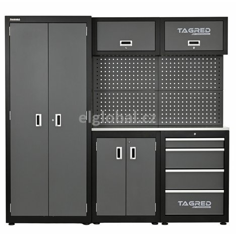 Garážový a dílenský nábytek, knihovna skříň 200cm pro garážovou dílnu, INOX 3D pracovní deska TA199 TAGRED