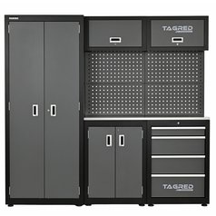 Garážový a dílenský nábytek, knihovna skříň 200cm pro garážovou dílnu, INOX 3D pracovní deska TA199 TAGRED